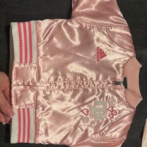 adidas Pink Satin Girls' Bomber Jacket with Embroidered Accents